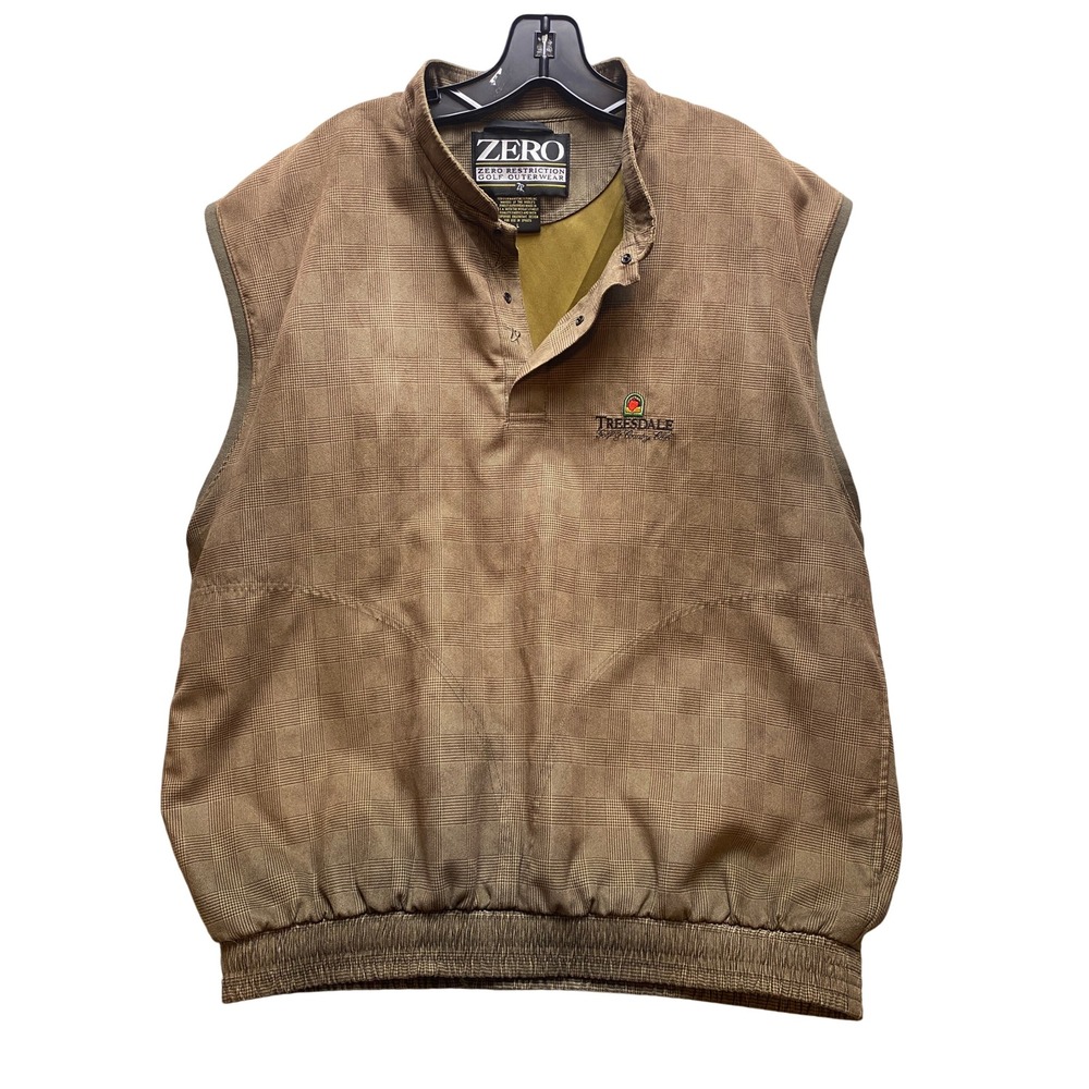 ZERO‎ Restriction Vest Mens Large Golf Outdoors Brown Plaid Snaps Embroidery